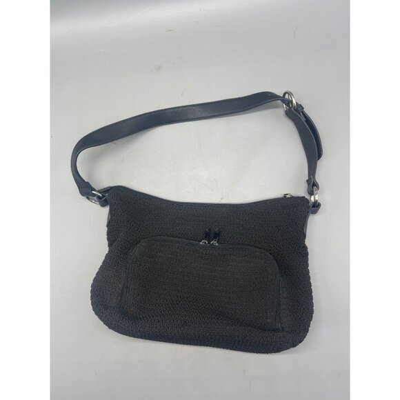 Rosetti purse handbag black crochet 2 front one back pocket strap zipper READ - Picture 5 of 7